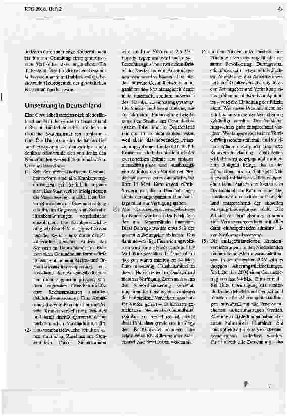 Vorschauseite 3: Die niederländische Reform 2006 - Bewertung und Perspektiven aus der Sicht der PKV