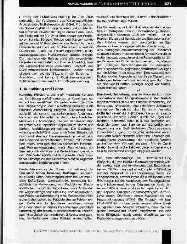 Vorschauseite 2: Notfallmedizin in Ausbildung, Lehre, Qualitätsmanagement, Grundlagenforschung und in klinischen Studien
