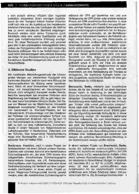 Vorschauseite 6: Notfallmedizin in Ausbildung, Lehre, Qualitätsmanagement, Grundlagenforschung und in klinischen Studien