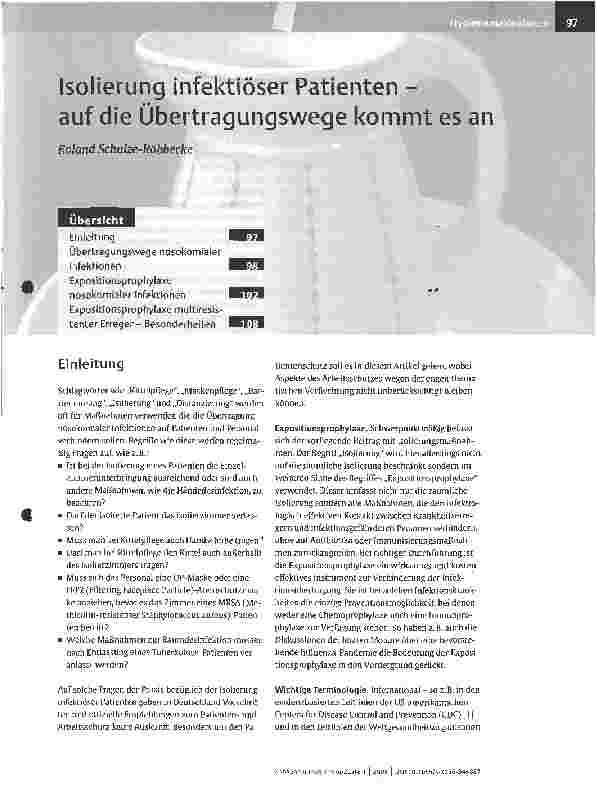 Vorschauseite 1: Isolierung infektiöser Patienten - auf die Übertragungswege kommt es an