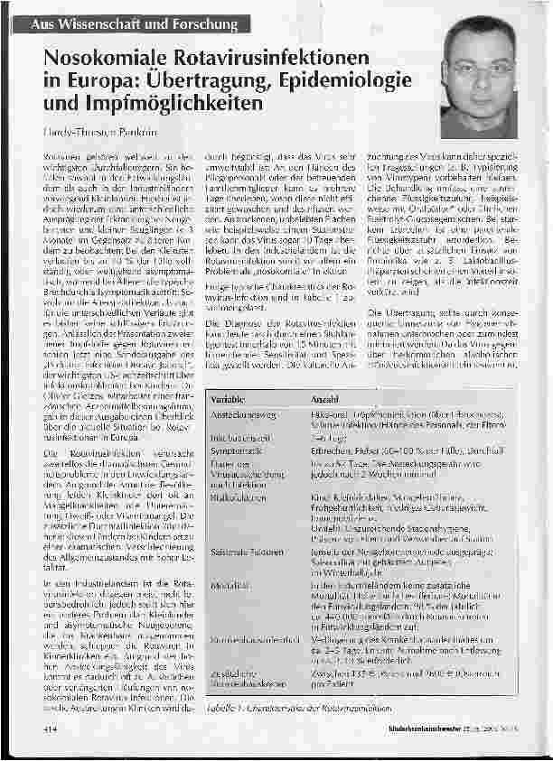 Vorschauseite 1: Nosokomiale Rotavirusinfektionenin Europa: Übertragung, Epidemiologie und Impfmöglichkeiten