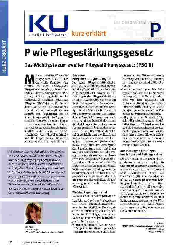 Vorschauseite 1: P wie Pflegestärkungsgesetz Das Wichtigste zum zweiten Pflegestärkungsgesetz (PSG II)