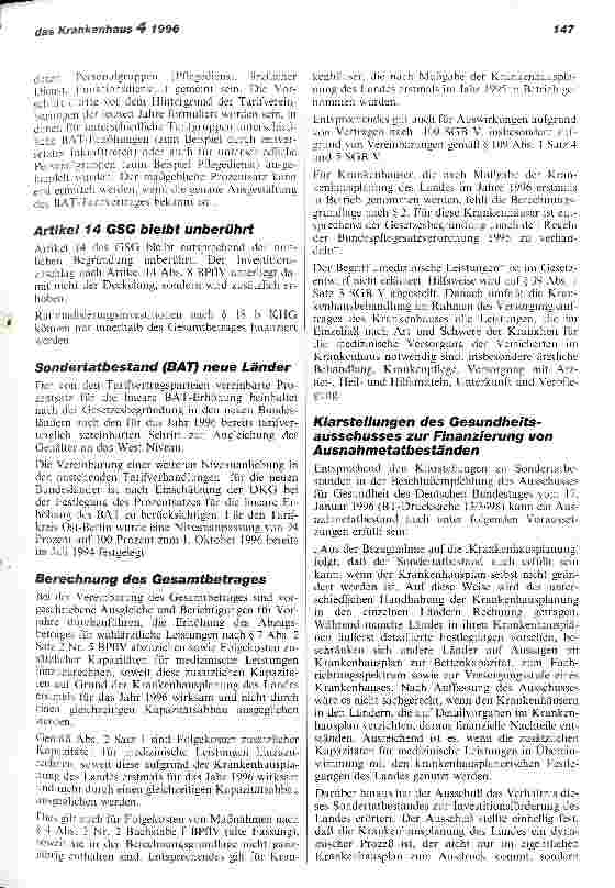 Vorschauseite 3: DKG veröffentlicht Umsetzungshinweise zum Stabilisierungsgesetz 1996 Bundesrat stimmt Kostendämpfungsplänen der Koalition zu