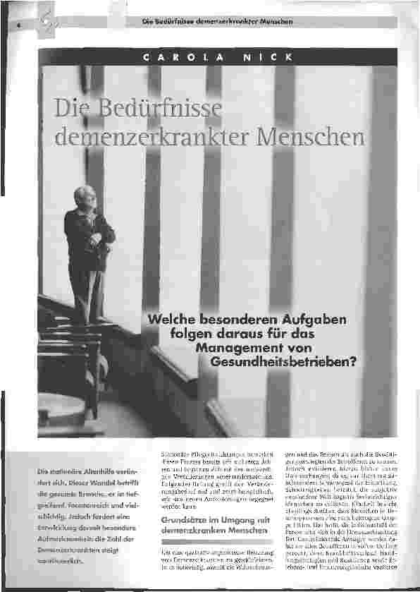 Vorschauseite 1: Die Bedürfnisse demenzerkrankter Menschen