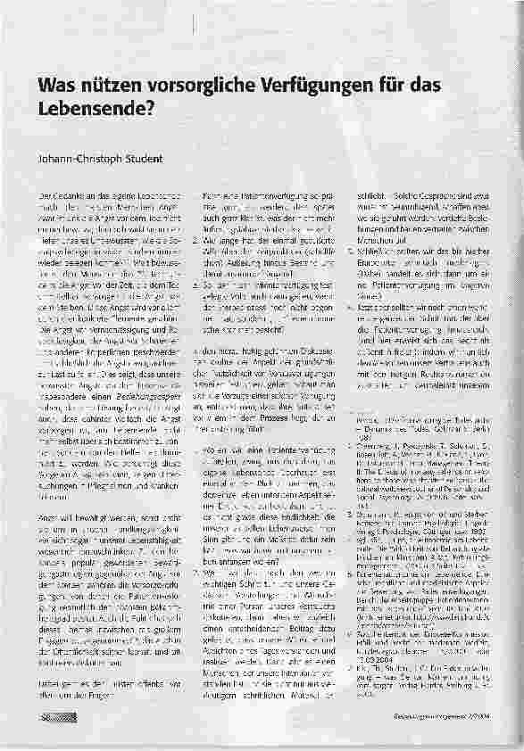 Vorschauseite 1: Was nützen vorsorgliche Verfügungen für das Lebensende?