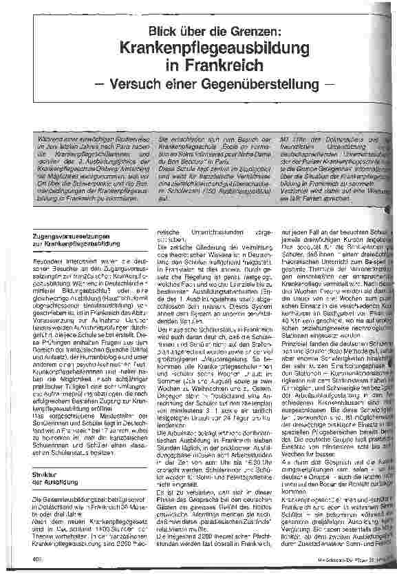Vorschauseite 1: Krankenpflegeausbildung in Frankreich - Versuch einer Gegenüberstellung