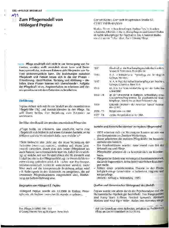 Vorschauseite 1: Zum Pflegemodell von Hildegard Peplau
