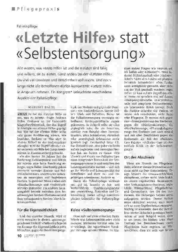 Vorschauseite 1: Letzte Hilfe statt Selbstentsorgung