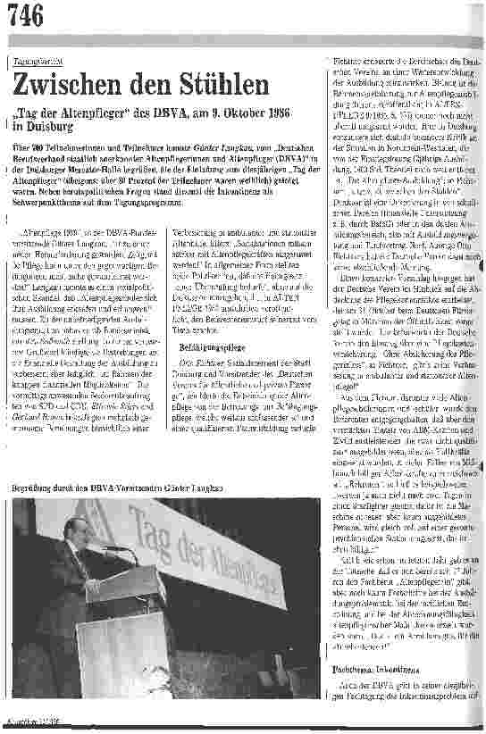 Vorschauseite 1: Zwischen den Stühlen / Tag der Altenpflege des DBVA, 09.10.86 in Duisburg