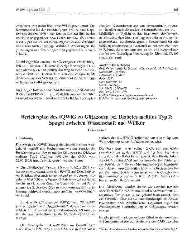 Vorschauseite 1: Berichtsplan des IQWiG zu Glitazonen bei Diabetes mellitus Typ 2: Spagat zwischen Wissenschaft und Willkür