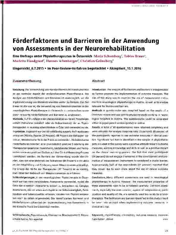 Vorschauseite 1: Förderfaktoren und Barrieren in der Anwendung von Assessments in der Neurorehabilitation