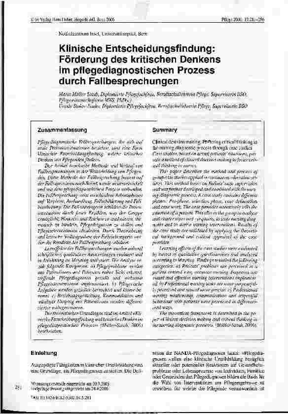 Vorschauseite 1: Klinische Entscheidungsfindung: Förderung des kritischen Denkens im pflegediagnostischen Prozess durch Fallbesprechungen