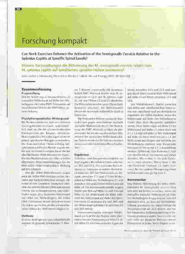 Vorschauseite 1: Können Nackenübungen die Aktivierung des M. semispinalis cervicis relativ zum M. splenius capitis auf spezifischen spinalen Höhen verbessern?