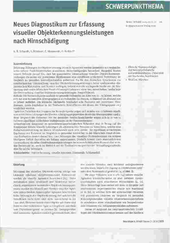 Vorschauseite 1: Neues Diagnostikum zur Erfassung visueller Objekterkennungsleistungen nach Hirnschädigung