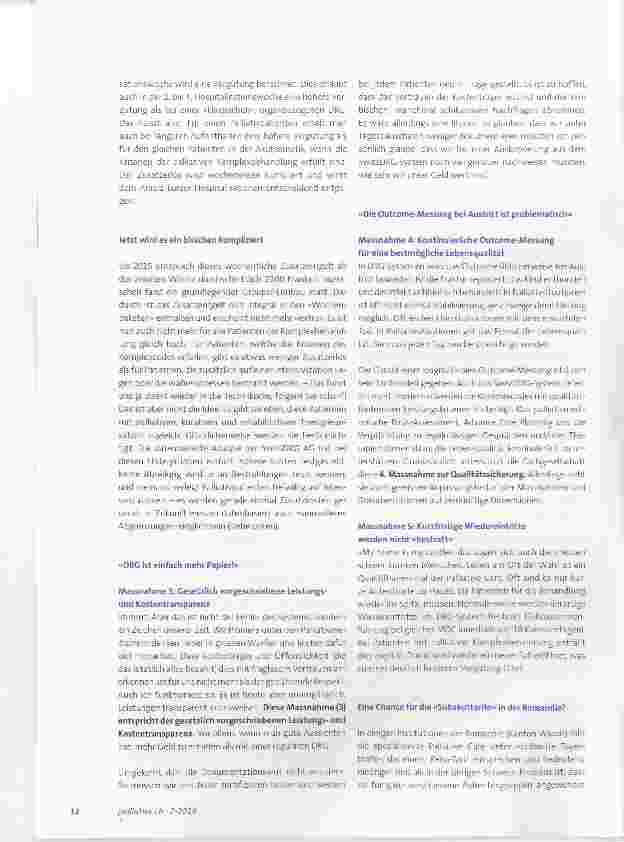 Vorschauseite 2: Ist das Vergütungssystem der SwissDRG AG für spezialisierte Palliative Care geeignet? Die Pro-Position