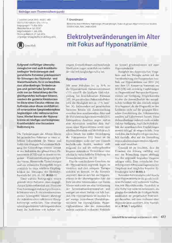 Vorschauseite 1: Elektrolytveränderungen im Alter mit Fokus auf Hyponatriämie