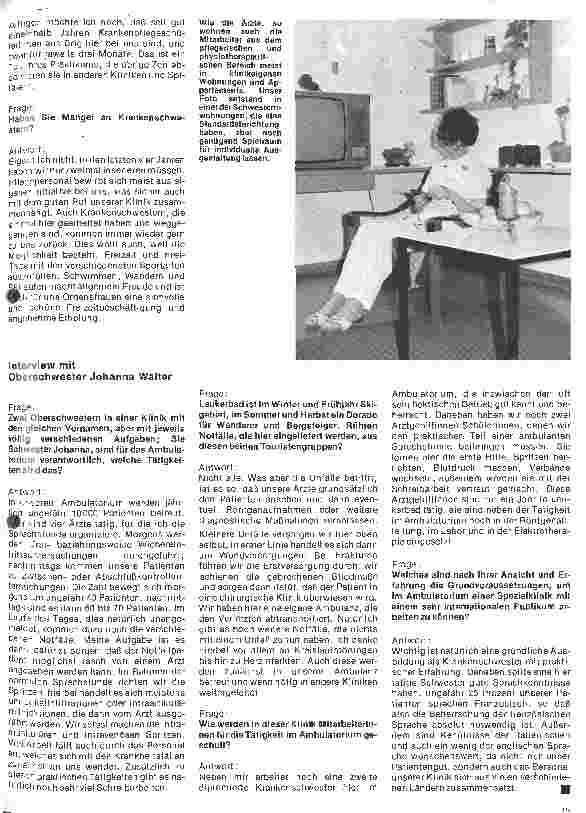 Vorschauseite 1: Rheumaklinik u.physikalisch-balneologisches Institut Leukerbad (Wallis Interview mit Oberschwester Johanna Walter
