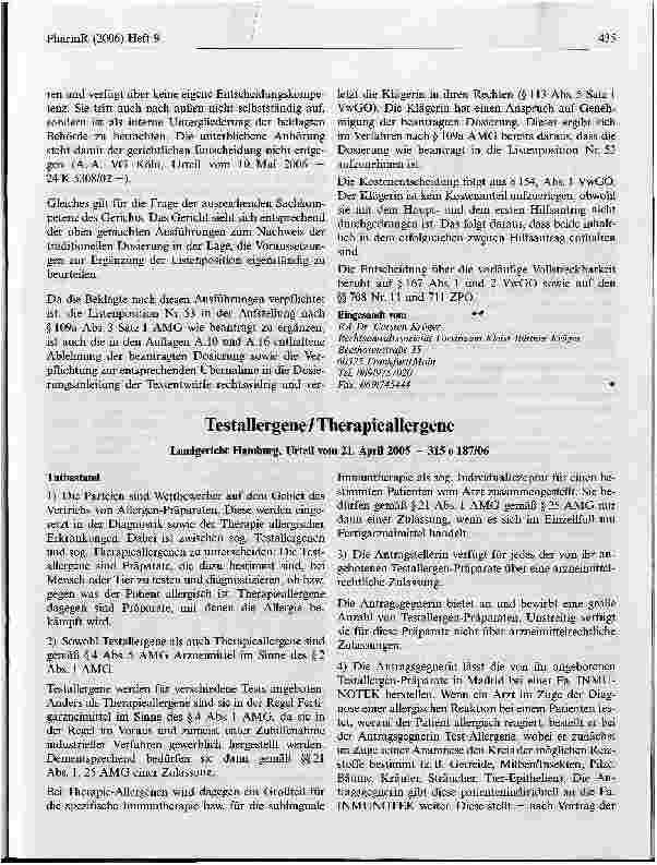 Vorschauseite 1: Testallergene / Therapieallergene