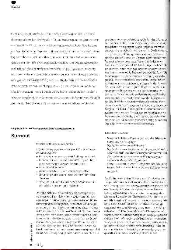 Vorschauseite 1: Burnout Ein persönlicher Erfahrungsbericht einer Krankenschwester