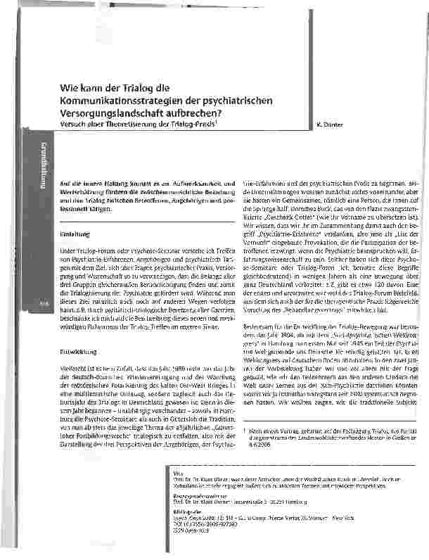 Vorschauseite 1: Wie kann der Trialog die Kommunikationsstrategien der psychiatrischen Versorgungslandschaft aufbrechen?