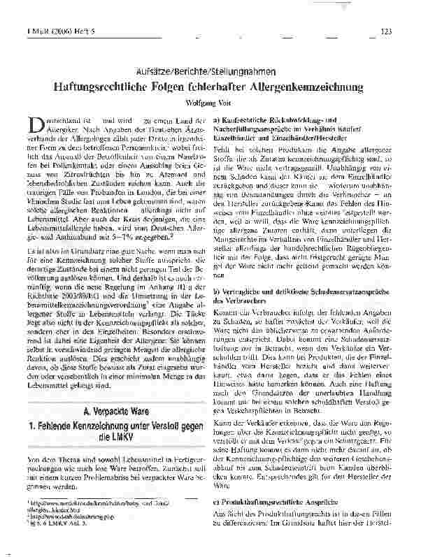 Vorschauseite 1: Haftungsrechtliche Folgen fehlerhafter Allergenkennzeichnung