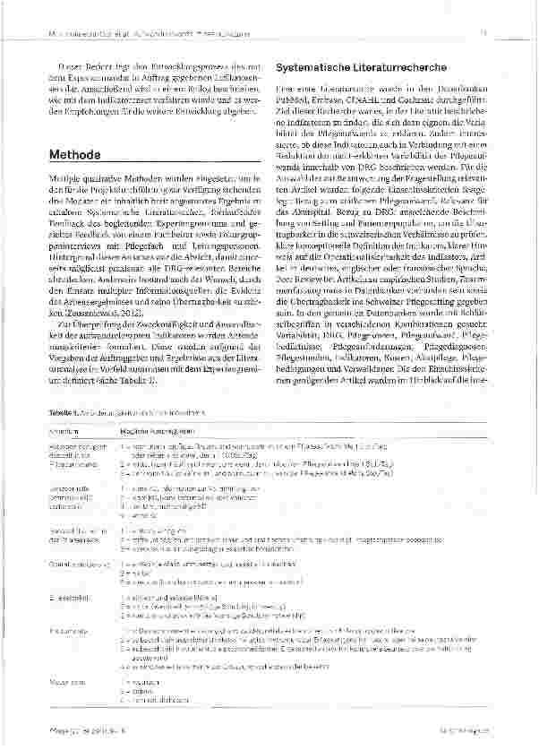 Vorschauseite 3: Die Entwicklung eines Sets von aufwandrelevanten Pflege indikatoren für die Schweizer Pflegepraxis