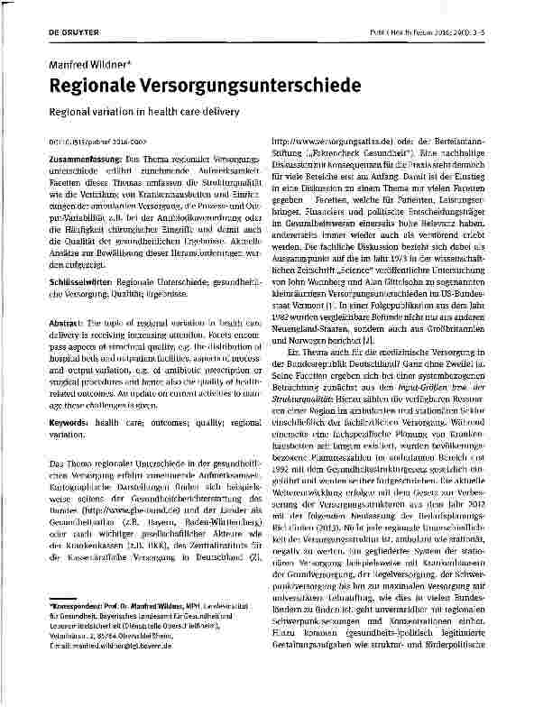 Vorschauseite 1: Regionale Versorgungsunterschiede