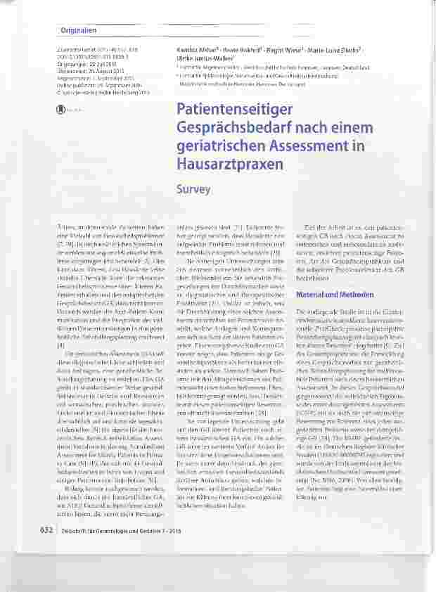 Vorschauseite 1: Patientenseitiger Gesprächsbedarf nach einem geriatrischen Assessment in Hausarztpraxen
