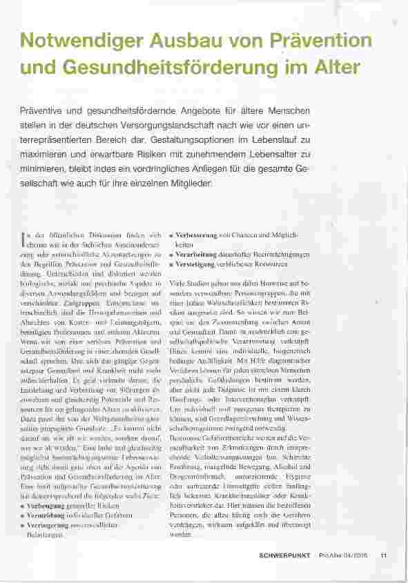 Vorschauseite 2: Notwendiger Ausbau von Prävention und Gesundheitsförderung im Alter