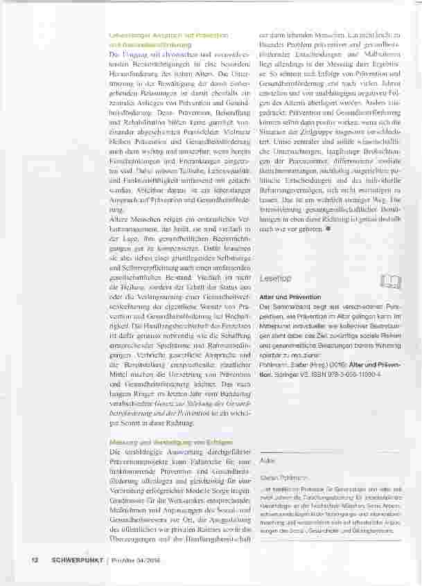 Vorschauseite 3: Notwendiger Ausbau von Prävention und Gesundheitsförderung im Alter