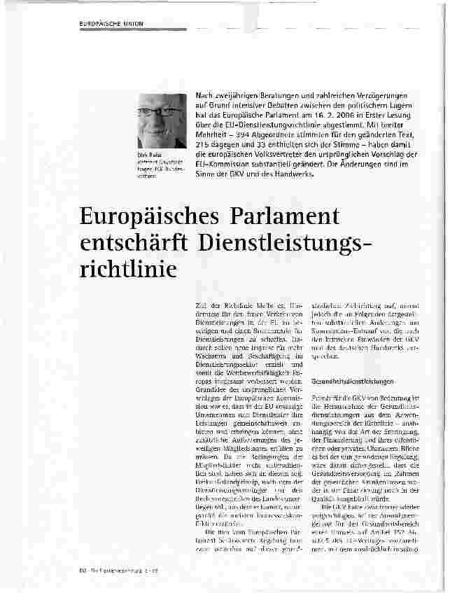 Vorschauseite 1: Europäisches Parlament entschärft Dienstleistungsrichtlinie