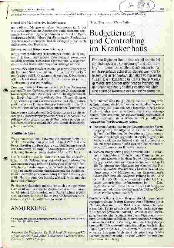 Vorschauseite 1: Budgetierung und Controlling im Krankenhaus