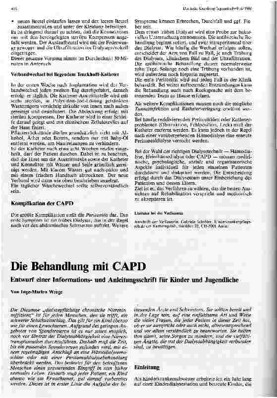 Vorschauseite 1: Die Behandlung mit CAPD Entwurf einer Informationsund Anleitungsschrift für Kinder und Jugendliche
