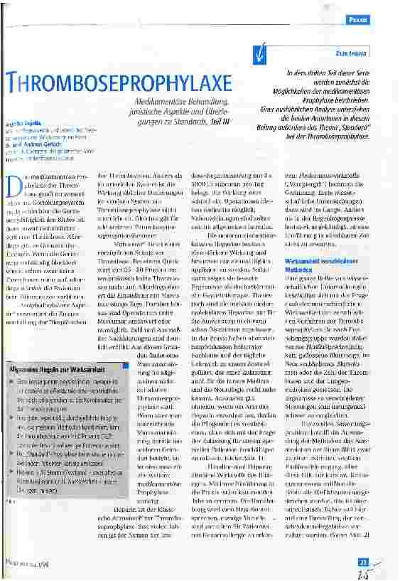Vorschauseite 1: Thromboseprophylaxe Teil 3 Medikamentöse Behandlung, juristische Aspekte und Überlegungen zu Standards
