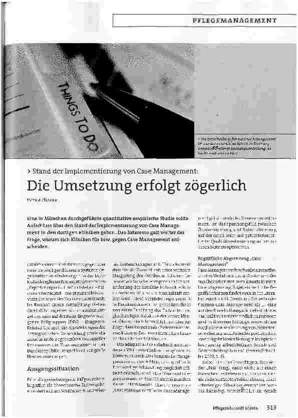 Vorschauseite 1: Stand der Implementierung von Case Management:Die Umsetzung erfolgt zögerlich