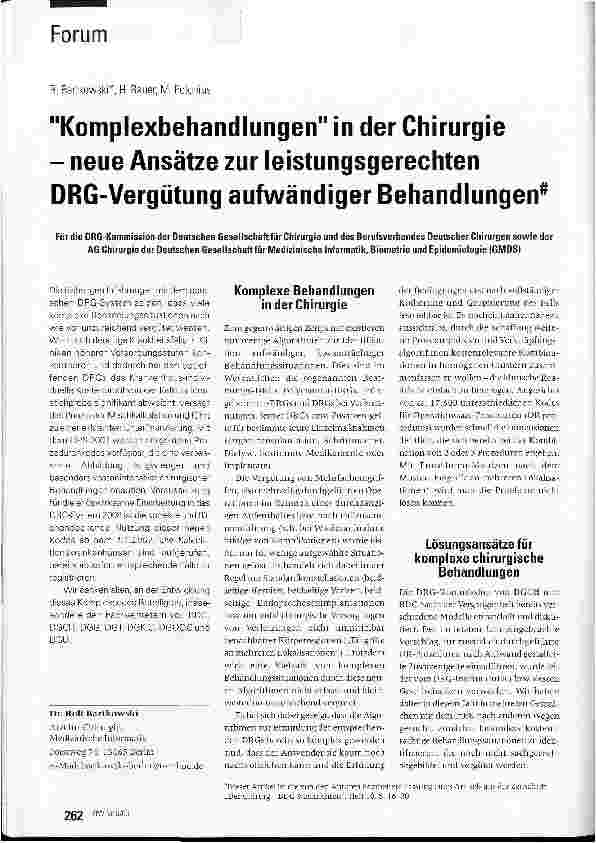 Vorschauseite 1: Komplexbehandlungen in der Chirurgie - neue Ansätze zur leistungsgerechten DRG-Vergütung aufwändiger Behandlungen*