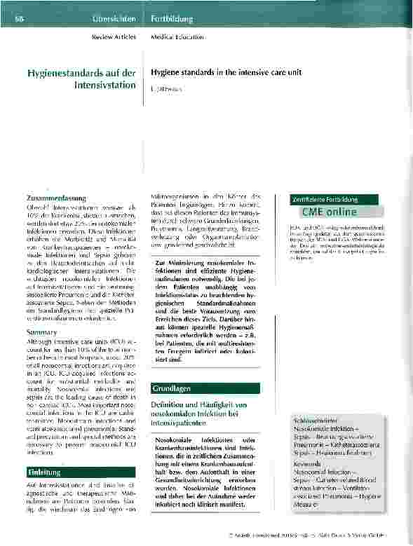 Vorschauseite 1: Hygienestandards auf der Intensivstation
