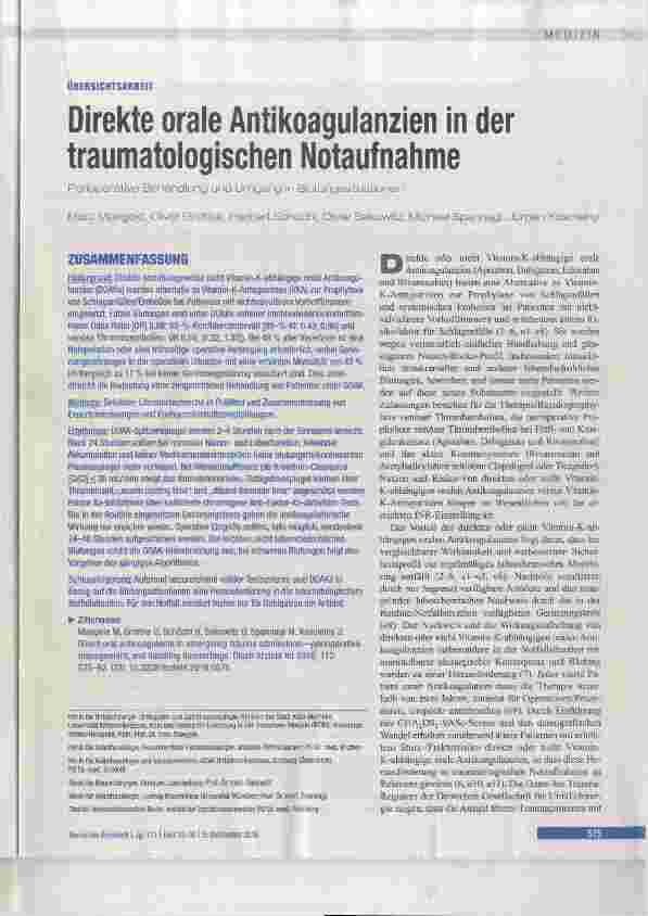 Vorschauseite 1: Direkte orale Antikoagulanzien in der traumatologischen Notaufnahme