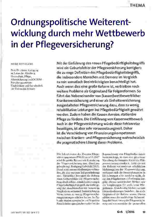 Vorschauseite 1: Ordnungspolitische Weiterentwicklung durch mehr Wettbewerb in der Pflegeversicherung?