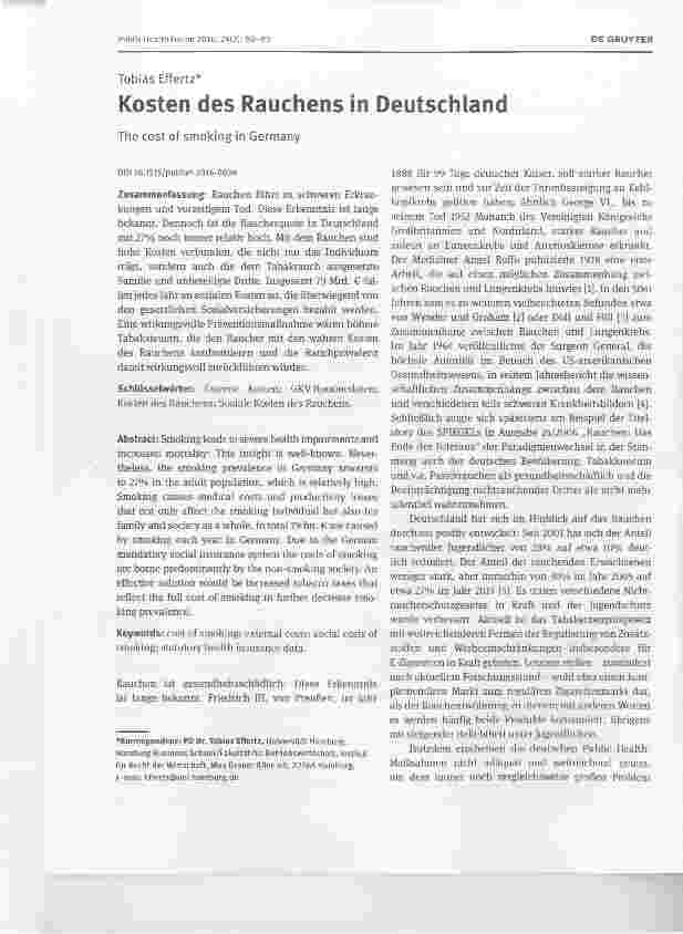 Vorschauseite 1: Kosten des Rauchens in Deutschland