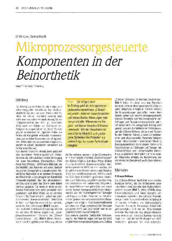 Vorschauseite 1: Mikroprozessorgesteuerte Komponenten in der Beinorthetik