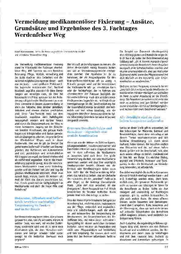 Vorschauseite 1: Vermeidung medikamentöser Fixierung Ansätze, Grundsätze und Ergebnisse des 3. Fachtages Werdenfelser Weg
