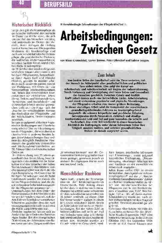 Vorschauseite 1: Arbeitsbedingungen: Zwischen Gesetz und Realität klafft eine Lücke Berufsbedingte Erkrankungen der Pflegekräfte Teil 1
