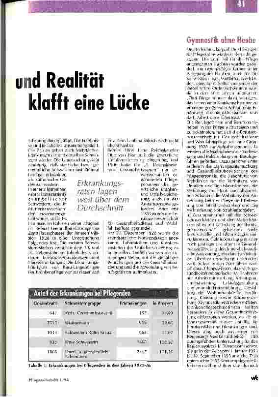 Vorschauseite 2: Arbeitsbedingungen: Zwischen Gesetz und Realität klafft eine Lücke Berufsbedingte Erkrankungen der Pflegekräfte Teil 1