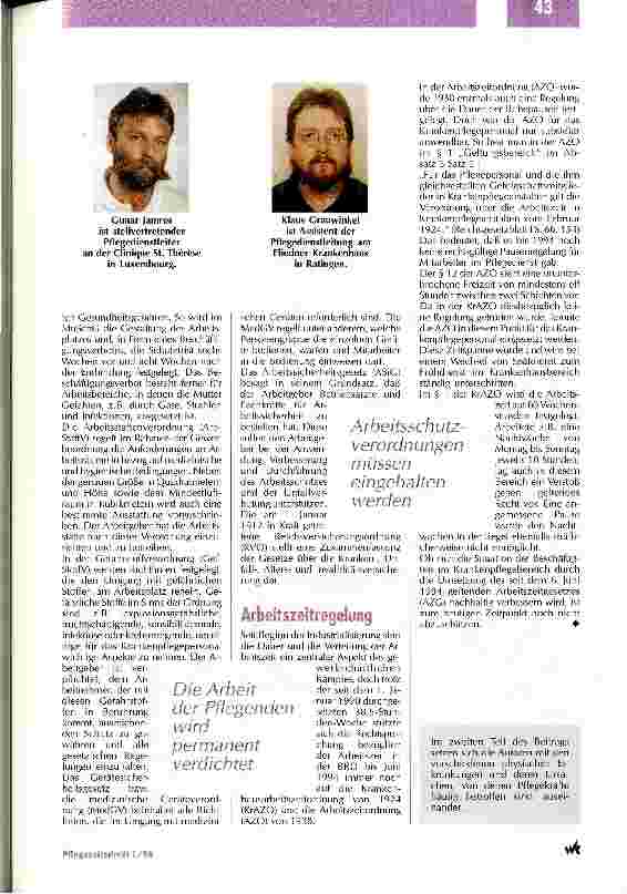 Vorschauseite 4: Arbeitsbedingungen: Zwischen Gesetz und Realität klafft eine Lücke Berufsbedingte Erkrankungen der Pflegekräfte Teil 1