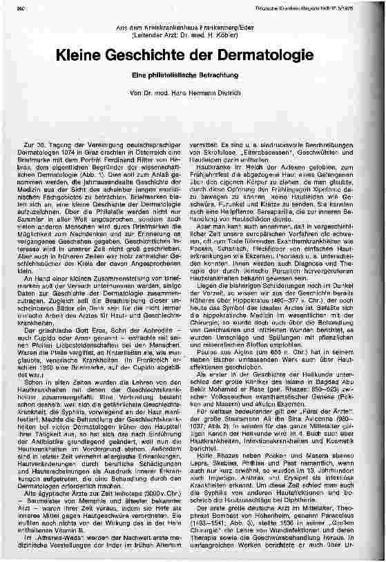 Vorschauseite 1: Kleine Geschichte der Dermatologie Eine philatelistische Betrachtung