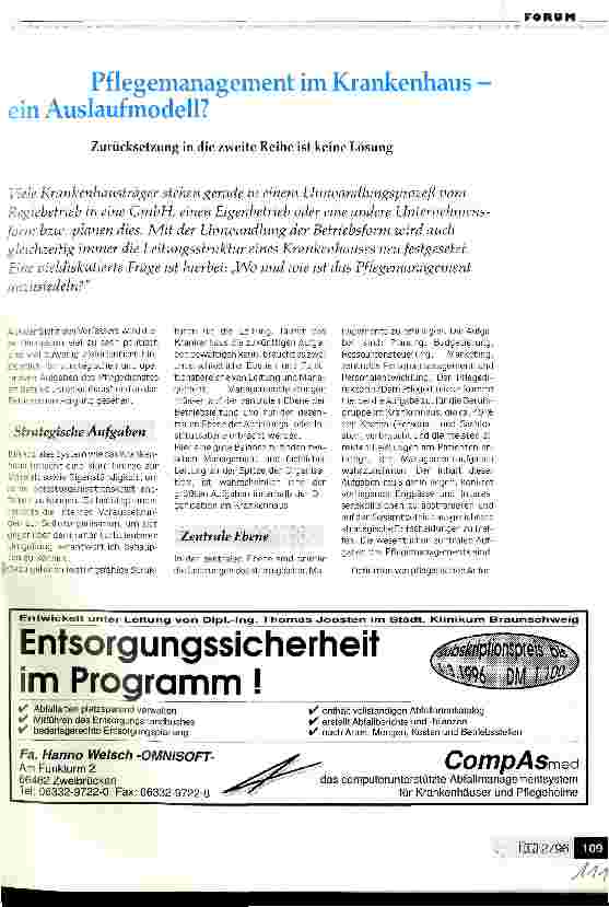 Vorschauseite 1: Pflegemanagement im Krankenhaus - ein Auslaufmodell? Zurücksetzung in die zweite Reihe ist keine Lösung