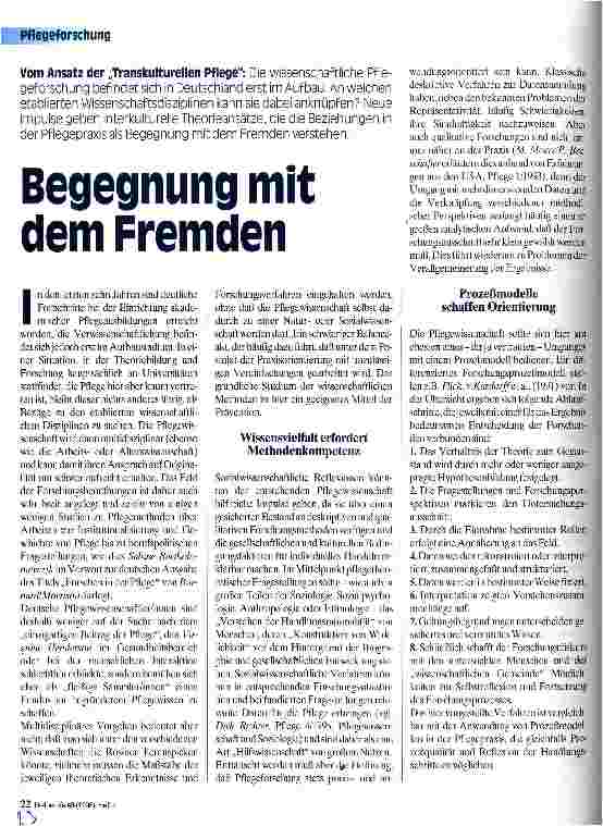 Vorschauseite 1: Begegnung mit dem Fremden Vom Ansatz der transkulturellen Pflege