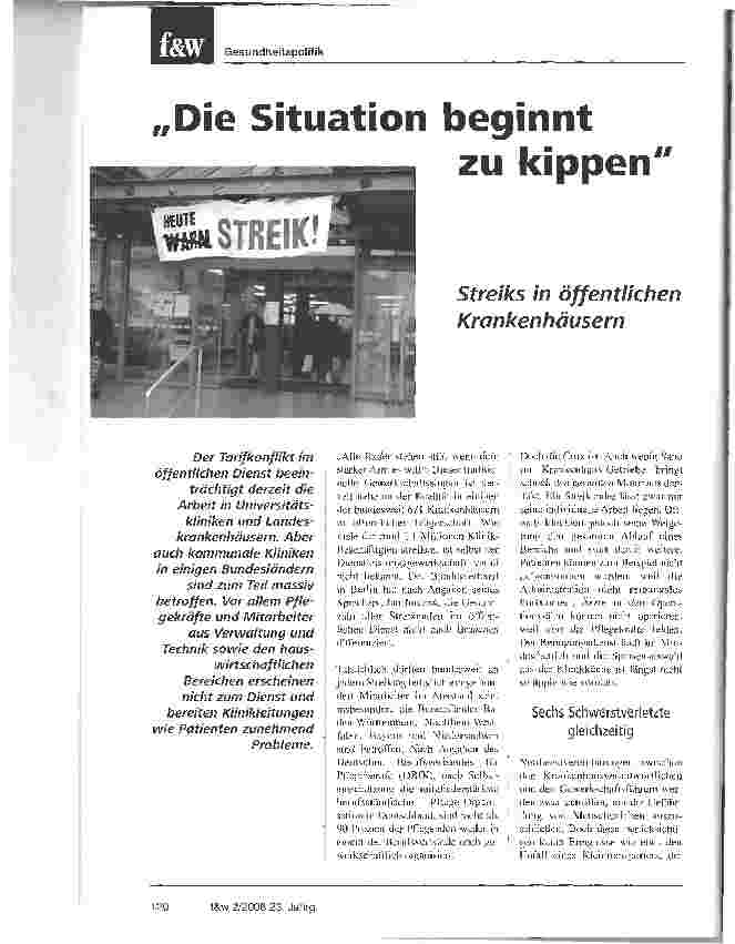 Vorschauseite 1: Die Situation beginnt zu kippenStreiks in öffentlichen Krankenhäusern