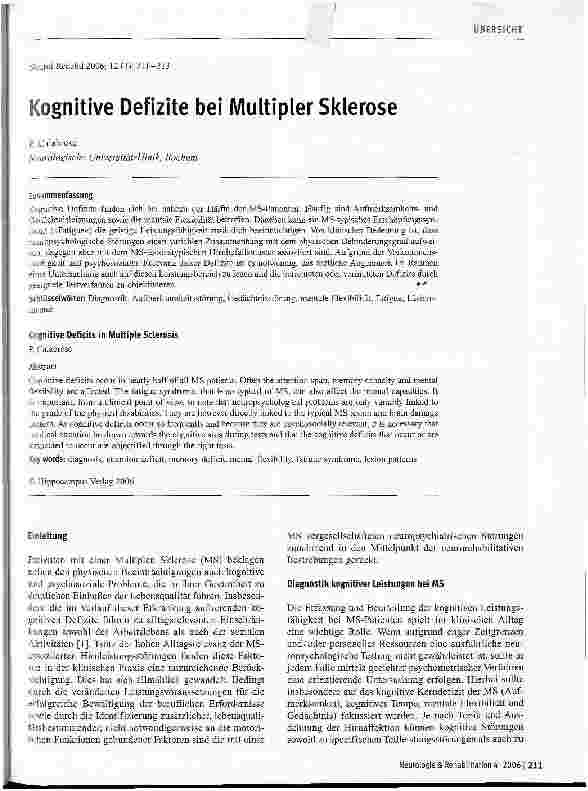 Vorschauseite 1: Kognitive Defizite bei Multipler Sklerose
